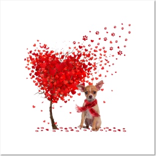 Happy Valentine's Day Heart Tree Love Tan Chihuahua Posters and Art